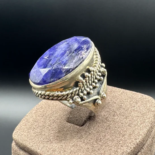 Doğal Safir Taşlı El İşçiliği Gümüş Yüzük