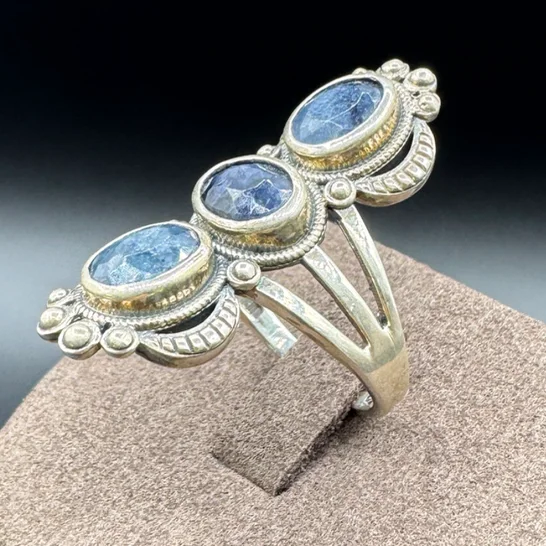 Doğal Safir Taşlı Vintage Gümüş Yüzük